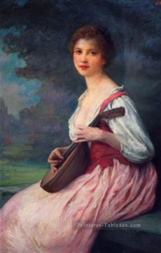 La Mandoline portraits réalistes de fille Charles Amable Lenoir Peinture à l'huile